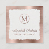 Rose Gold gebürstetes Metal-Weißrahmenmonogramm Quadratische Visitenkarte (Vorderseite)