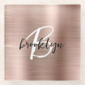 Rose Gold gebürstetes Metall-Schriftmonogramm Glasuntersetzer (Vorderseite)