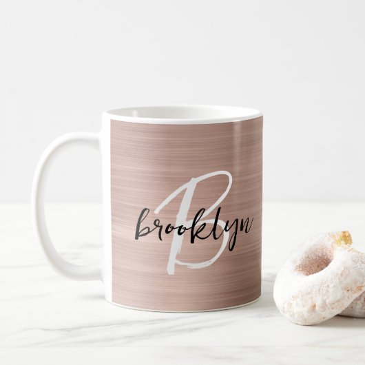 Rose Gold gebürstetes Metall-Schriftmonogramm Kaffeetasse (Mit Donut)