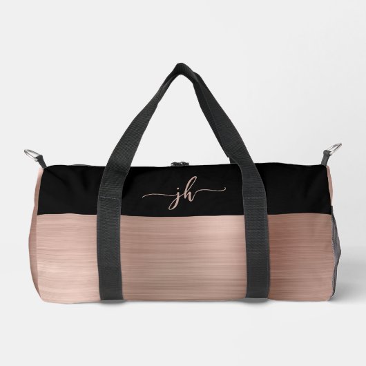 Rose Gold gebürstetes Schwarzes Script Monogram Duffle Bag (Vorderseite)