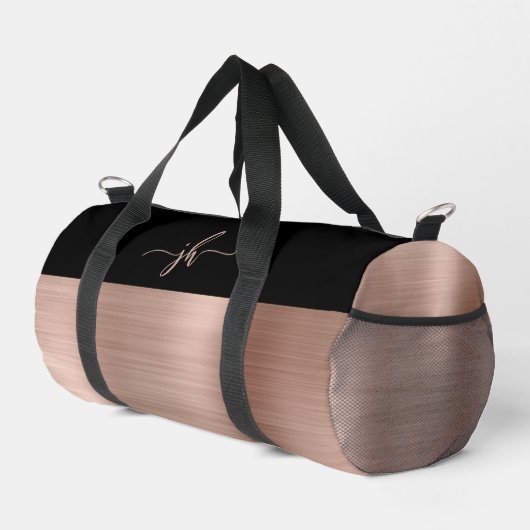 Rose Gold gebürstetes Schwarzes Script Monogram Duffle Bag (Rechte Ecke)