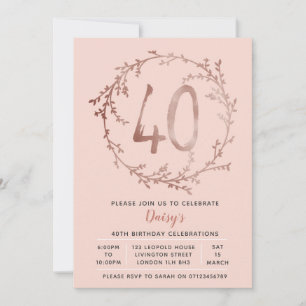 Rose Gold Geburtstagsmädchen 40. Geburtstagsfeier Einladung