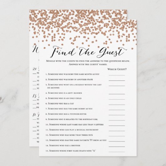 Rose Gold Geburtstagsspiele x2 Einladung (Vorne/Hinten)