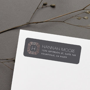 Rose Gold Gemstone Monogram Rücksendeadresse