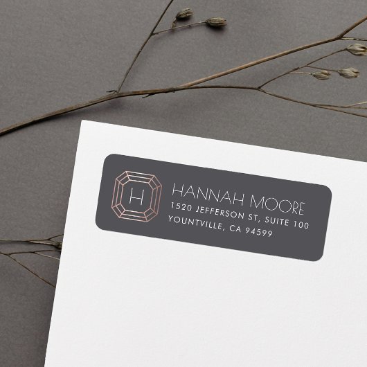 Rose Gold Gemstone Monogram Rücksendeadresse
