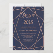 Rose Gold Geometric auf Navy Blue Graduation Party Einladung (Vorderseite)