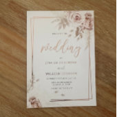 Rose Gold Geometric Border Blush Floral Wedding Folieneinladung