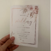 Rose Gold Geometric Border Blush Floral Wedding Folieneinladung