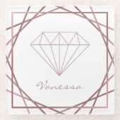 Rose Gold Geometric Diamond Glasuntersetzer (Vorderseite)