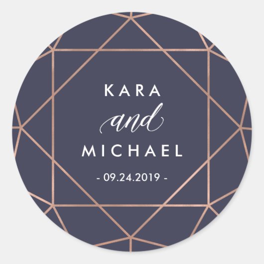 Rose Gold Geometric Diamond | Midnight Blue Runder Aufkleber (Vorderseite)