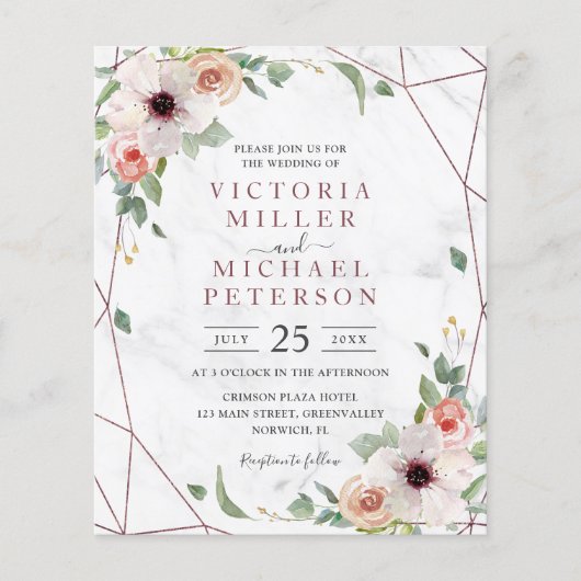 Rose Gold Geometric Floral Bohemisch Wedding (Vorderseite)