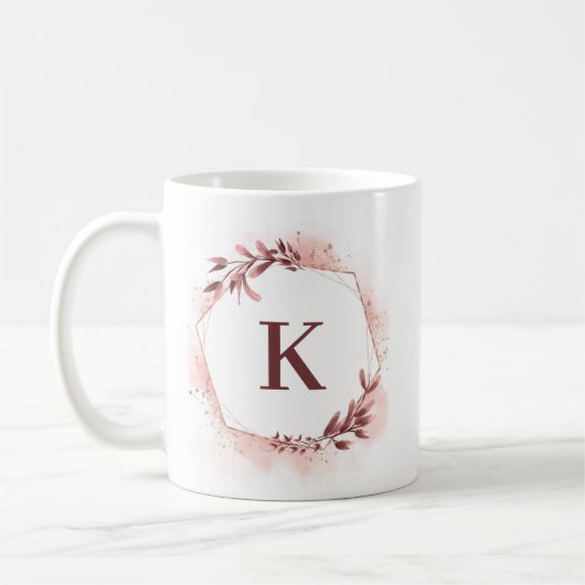 Rose Gold Geometric Floral Personalisiert Monogram Kaffeetasse (Links)
