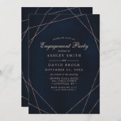 Rose Gold Geometric Midnight Blue Engagement Party Einladung (Vorne/Hinten)