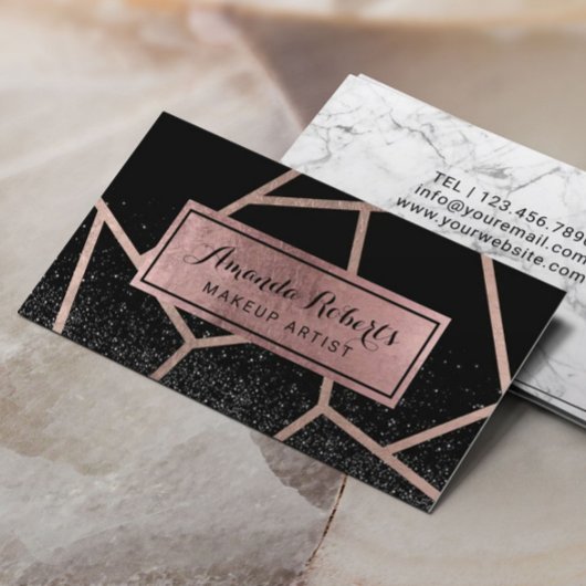 Rose Gold Geometric Modern Black Glitzer Salon Visitenkarte