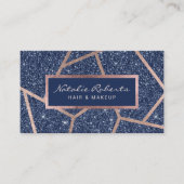 Rose Gold Geometric Navy Blue Glitzer Beauty Salon Visitenkarte (Vorderseite)