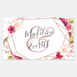 Rose Gold Geometric Terrarium Monogram Wedding Rechteckiger Aufkleber