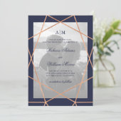 Rose Gold Geometric und Midnight Blue | Foto Save The Date (Stehend Vorderseite)
