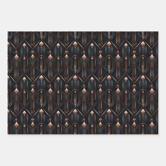 Rose Gold Geometrie über Matte Black Design Geschenkpapier Set (Vorderseite 3)