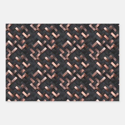 Rose Gold Geometrie über Matte Black Design Geschenkpapier Set (Vorderseite 2)