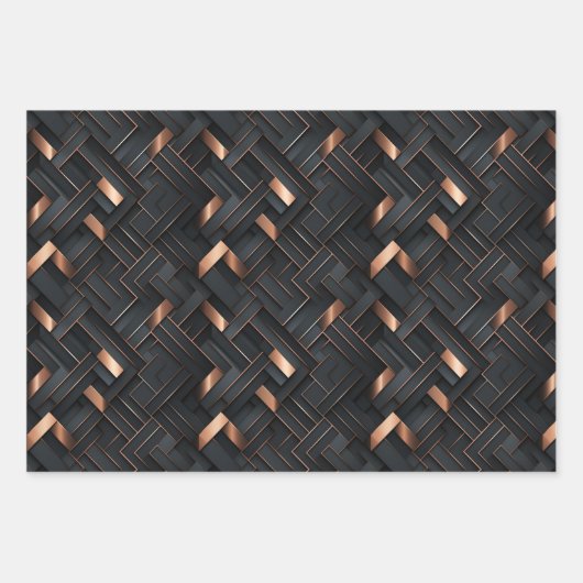 Rose Gold Geometrie über Matte Black Design Geschenkpapier Set (Vorderseite)
