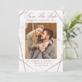 Rose Gold Geometrisches Foto Save the Date (Stehend Vorderseite)