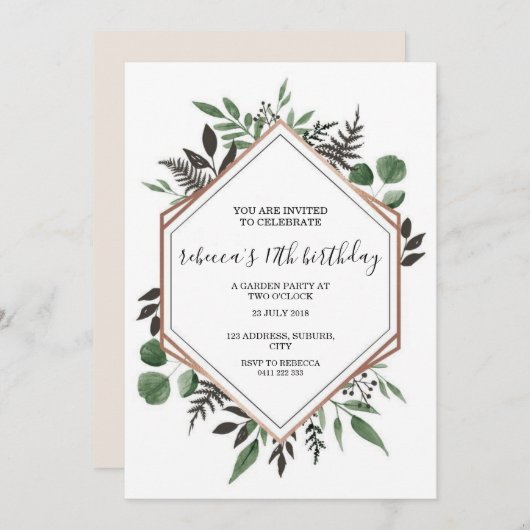 Rose Gold Gerahmt Abstrakter Geburtstag Einladung (Vorne/Hinten)