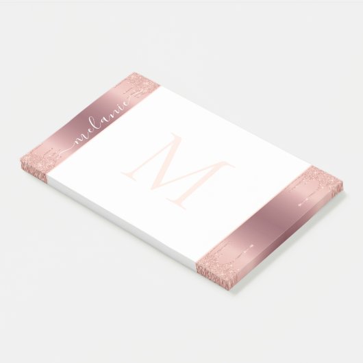 Rose Gold Gerahmt Post-it® Notes-Individuelle Name Post-it Klebezettel (angewinkelt)