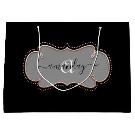 Rose Gold Gerahmt Royal Monogram Name Black Große Geschenktüte