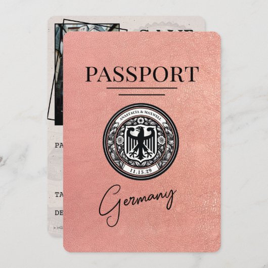 Rose Gold Germany Pass Save the Date (Vorne/Hinten)