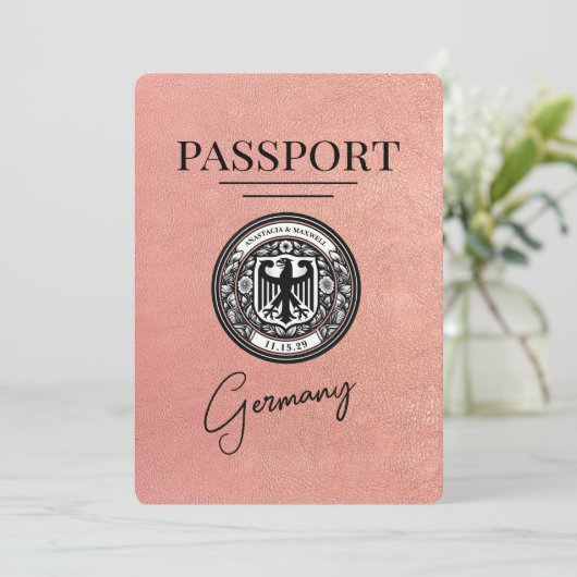 Rose Gold Germany Pass Save the Date (Stehend Vorderseite)