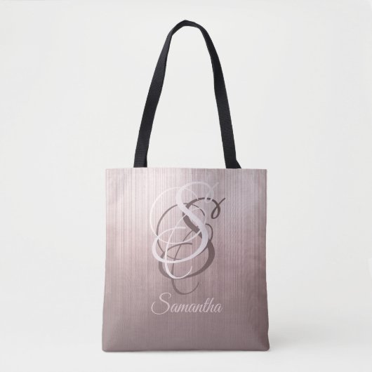 Rose Gold gestreift rustikale Monogramm ombre Tasche (Vorderseite)