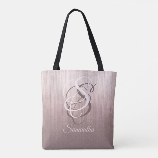 Rose Gold gestreift rustikale Monogramm ombre Tasche (Rückseite)