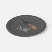 Rose Gold getauchte Feder Elegante graue Hochzeit Pappteller (Schrägansicht)