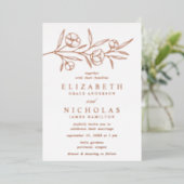 Rose Gold gezeichnete Blumenhochzeit Folieneinladung (Stehend vorne)