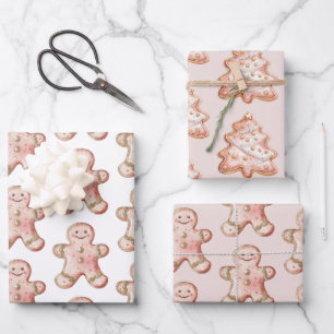 Rose Gold Gingerbread Cookie Weihnachtsbaumen Geschenkpapier Set