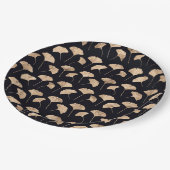 Rose Gold Ginko Blätter schwarzer Hintergrund Pappteller (Schrägansicht)