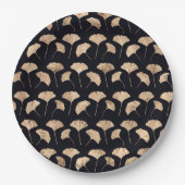 Rose Gold Ginko Blätter schwarzer Hintergrund Pappteller (Vorderseite)