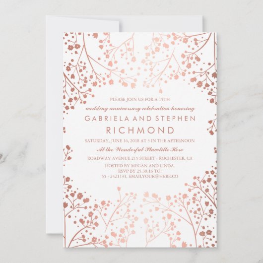 Rose Gold Gipskraut Blumenzwiebeln Einladung (Vorderseite)