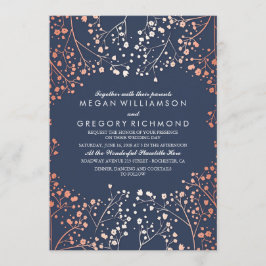 Rose Gold Gipskraut Floral Navy Moderne Hochzeit Einladung