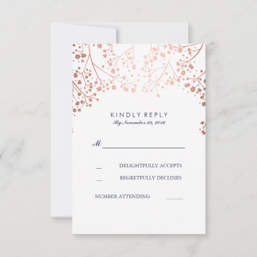 Rose Gold Gipskraut Hochzeit RSVP Cards Karte (Vorderseite)
