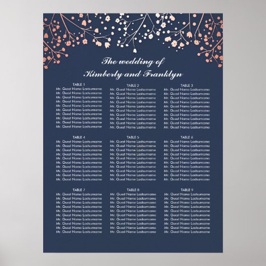 Rose Gold Gipskraut Hochzeitskarte Poster (Vorne)