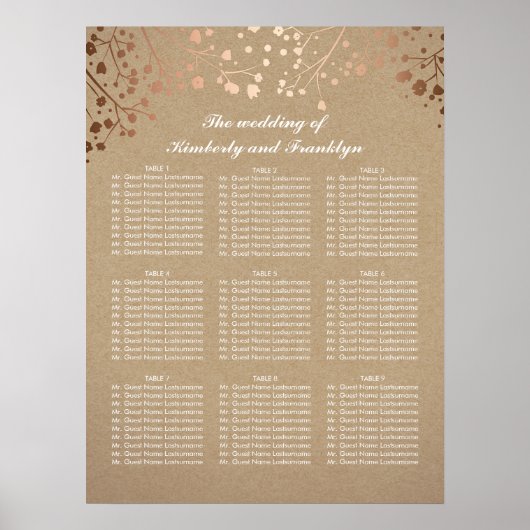 Rose Gold Gipskraut Hochzeitskarte Poster (Vorne)