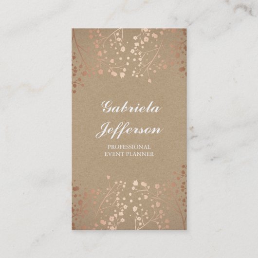 Rose Gold Gipskraut Vintages Blumenmuster Visitenkarte (Vorderseite)
