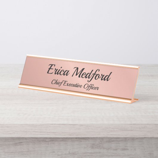 Rose Gold Girl Blush Rosa Schreibtisch Zeichen Schreibtischnamensplakette (Vorderseite )