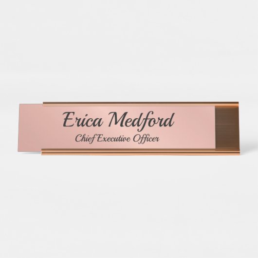 Rose Gold Girl Blush Rosa Schreibtisch Zeichen Schreibtischnamensplakette (Vorderseite )