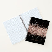 Rose Gold Girl Glitzer Rosa Schwarz Monogramm Notizblock (Innenseite)