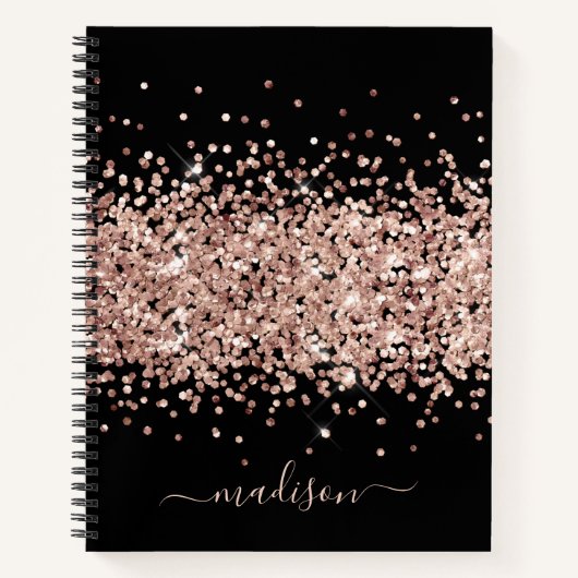 Rose Gold Girl Glitzer Rosa Schwarz Monogramm Notizblock (Vorderseite)