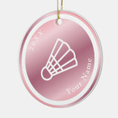 Rose Gold Girls Badminton Thema Name & Jahr Rosa Keramik Ornament (Links)