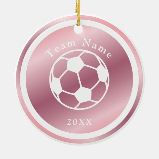 Rose Gold Girls Fußball Mannschaftsname & Jahr Ros Keramik Ornament (Hinten)