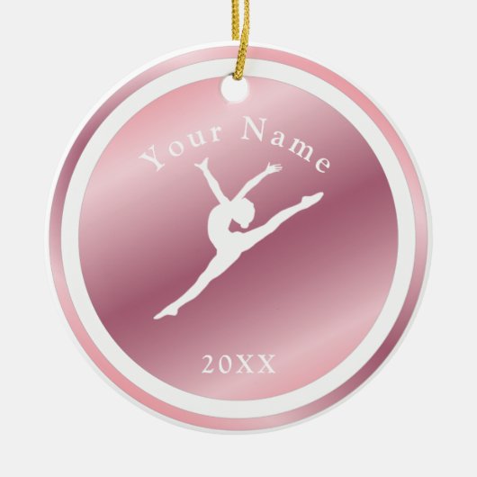 Rose Gold Girls Gymnastik Thema Name & Jahr Rosa Keramik Ornament (Vorne)